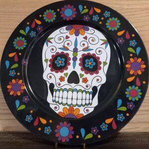 Calavera Day Of The Dead Melamine Skull 13" Round Serving Tray Mardi Gras Decor